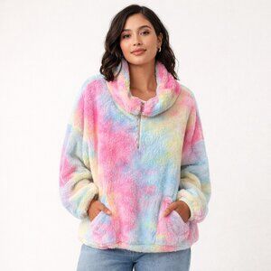 ✨ A684 • Pastel Tie Dye Sherpa Zip Pullover
